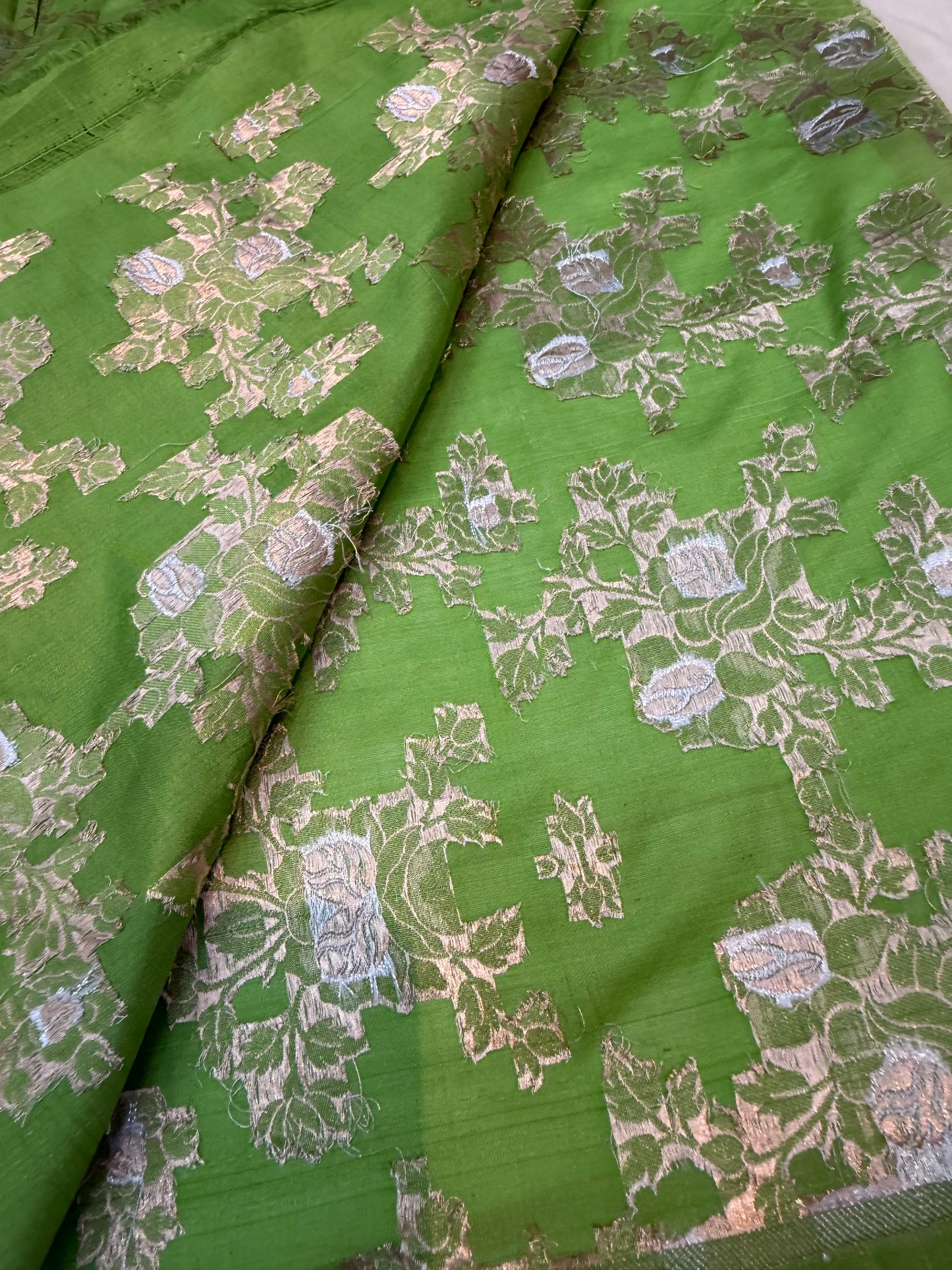 Pure Banarasi Brocade Parrot Green Color Fabrics