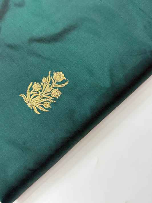 Handwoven Emerlad Green Color Katan Silk Fabrics