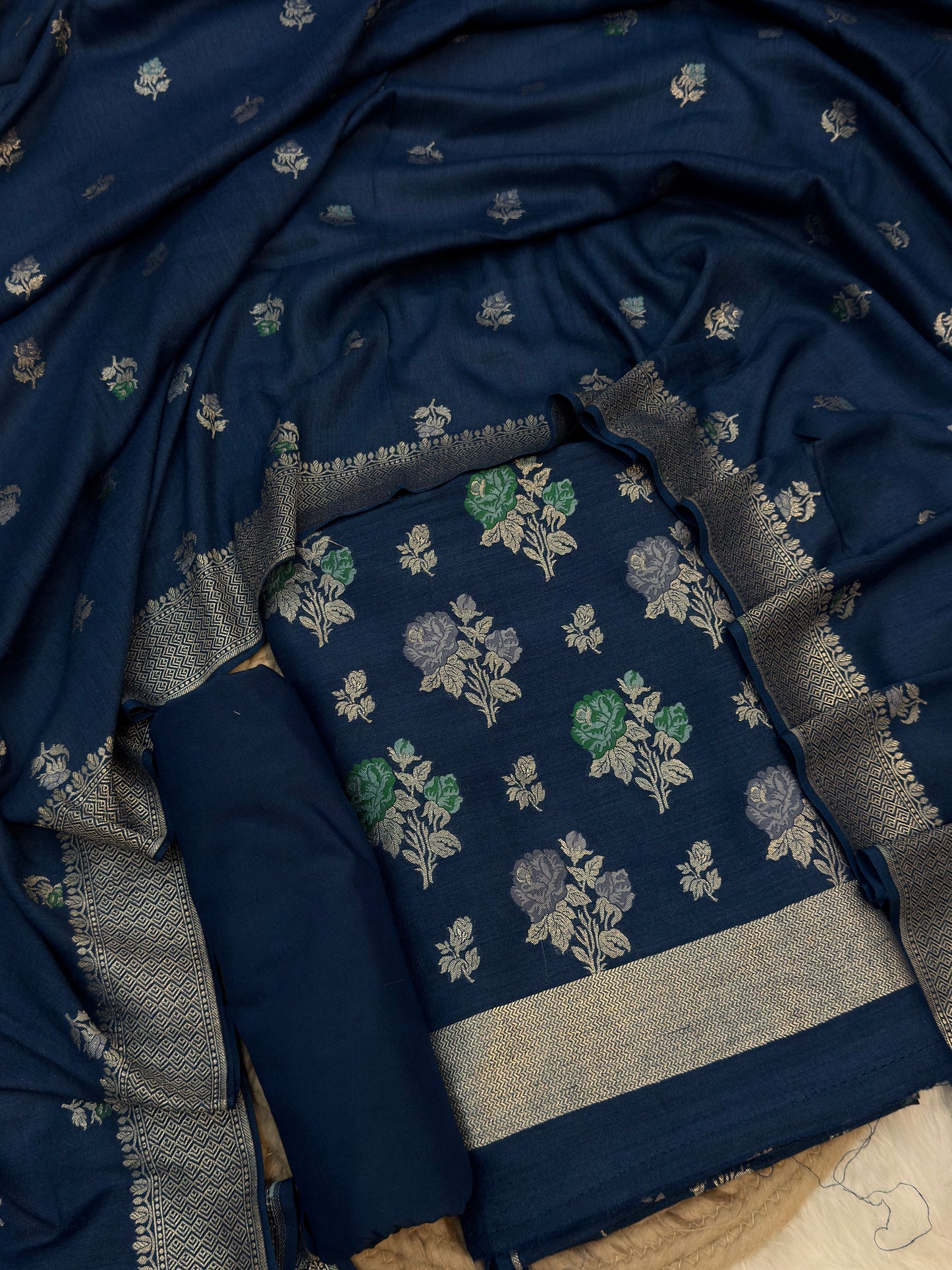 Pure Munga Silk Navy Blue Colour Tilfi Suit Set