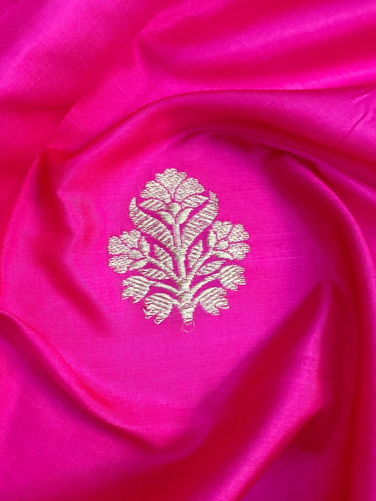 Handwoven Fuchia Pink Color Katan Silk Fabrics