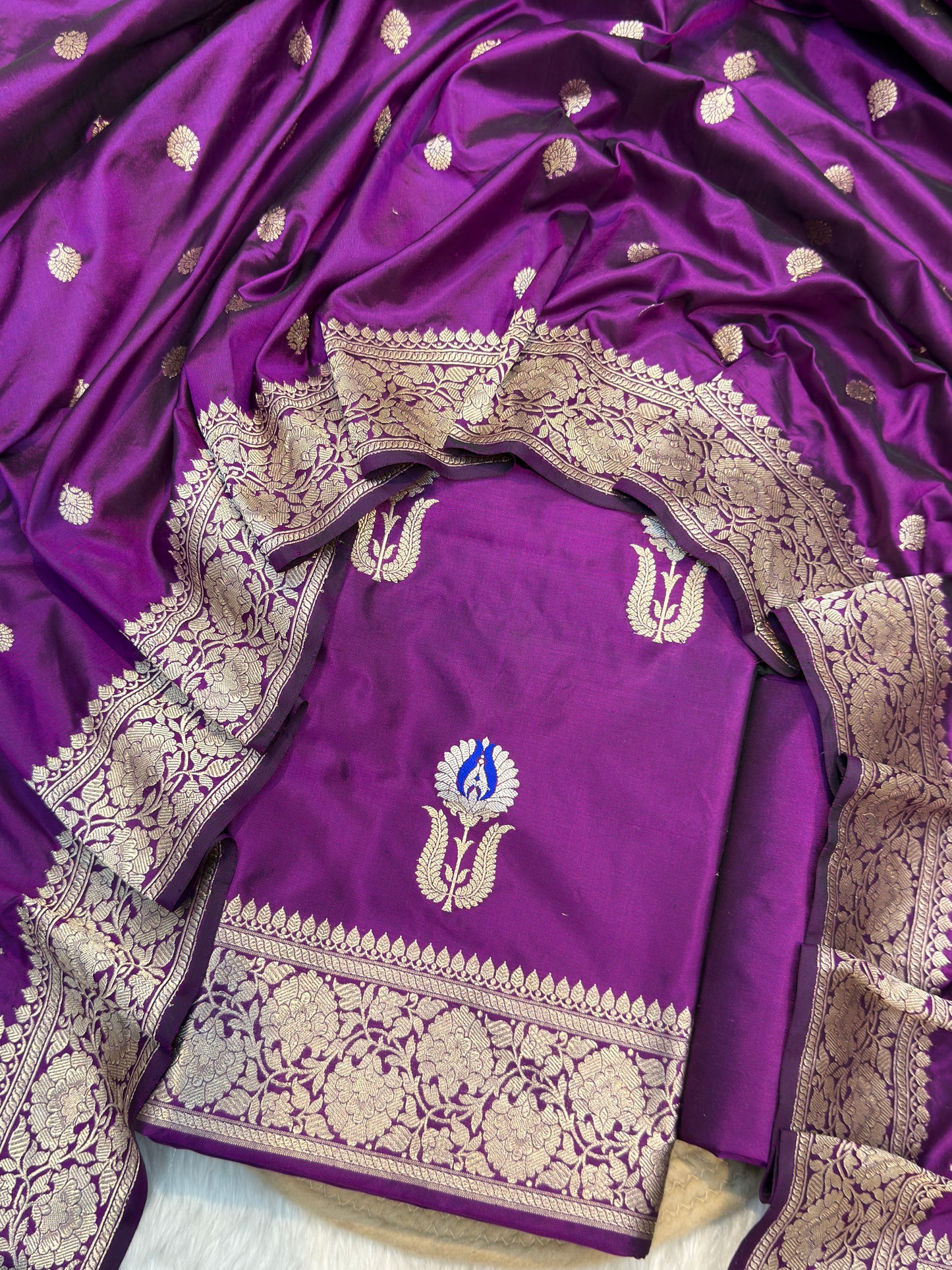 Handwoven Purple Colour Katan Silk Suit Set