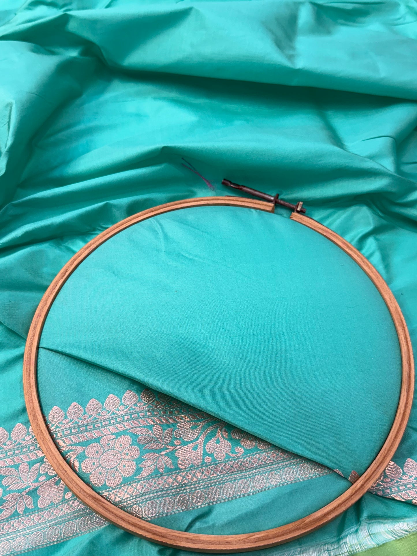 Handwoven Ocean Green Color Katan Suit Set