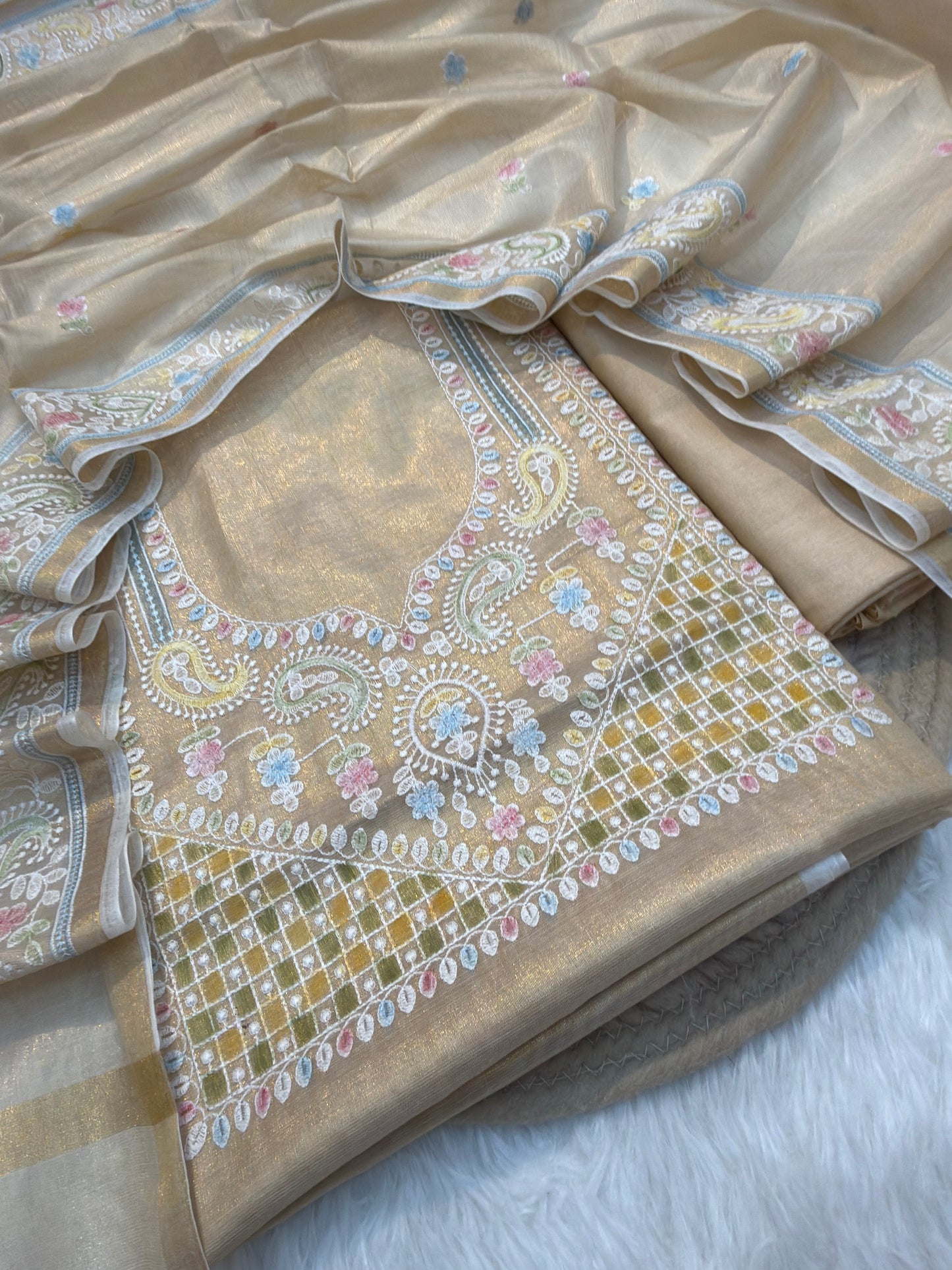Beige Colour Tissue silk Suit Set