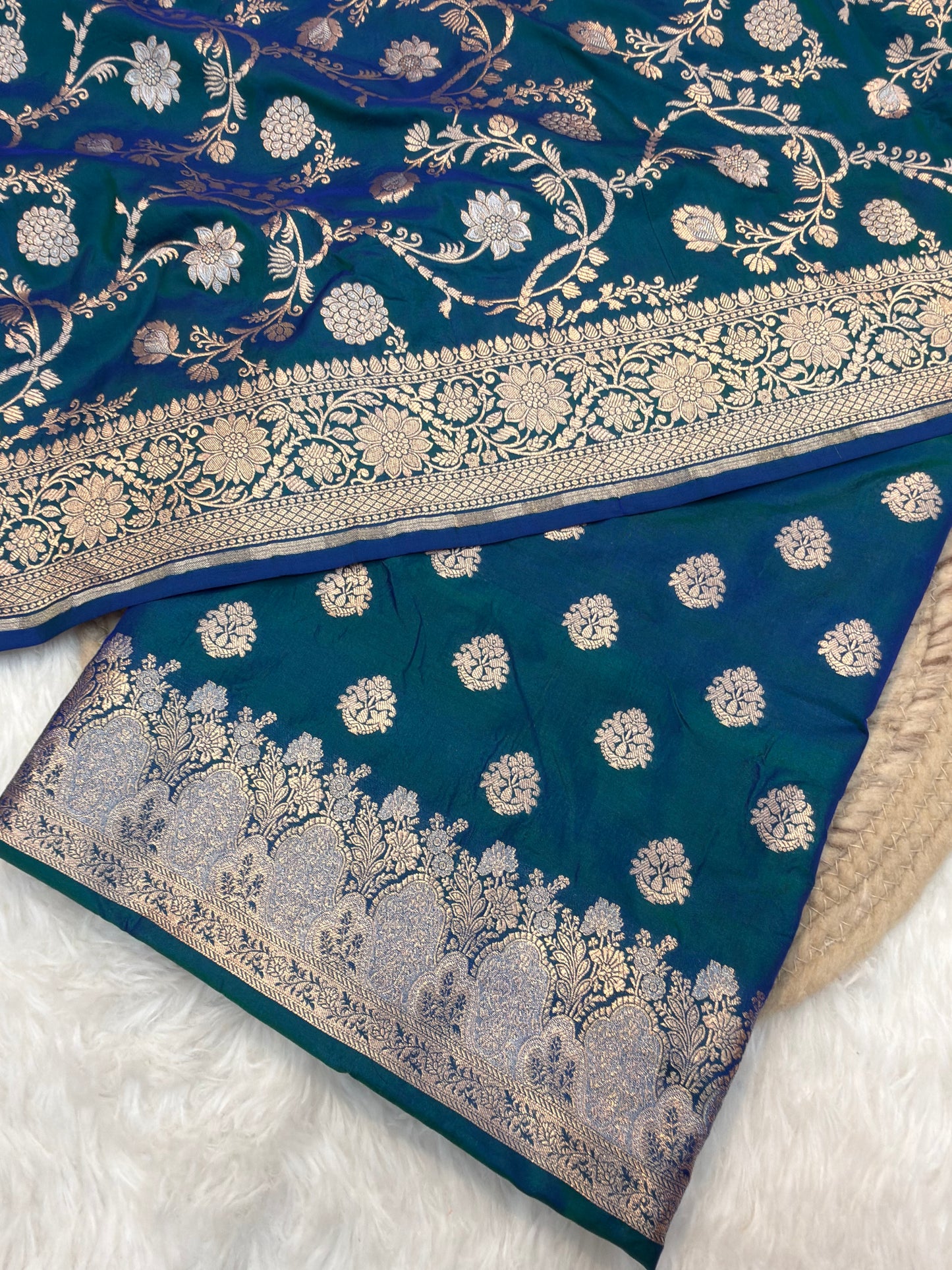 Peacock Blue Colour Katan Silk Suit Set