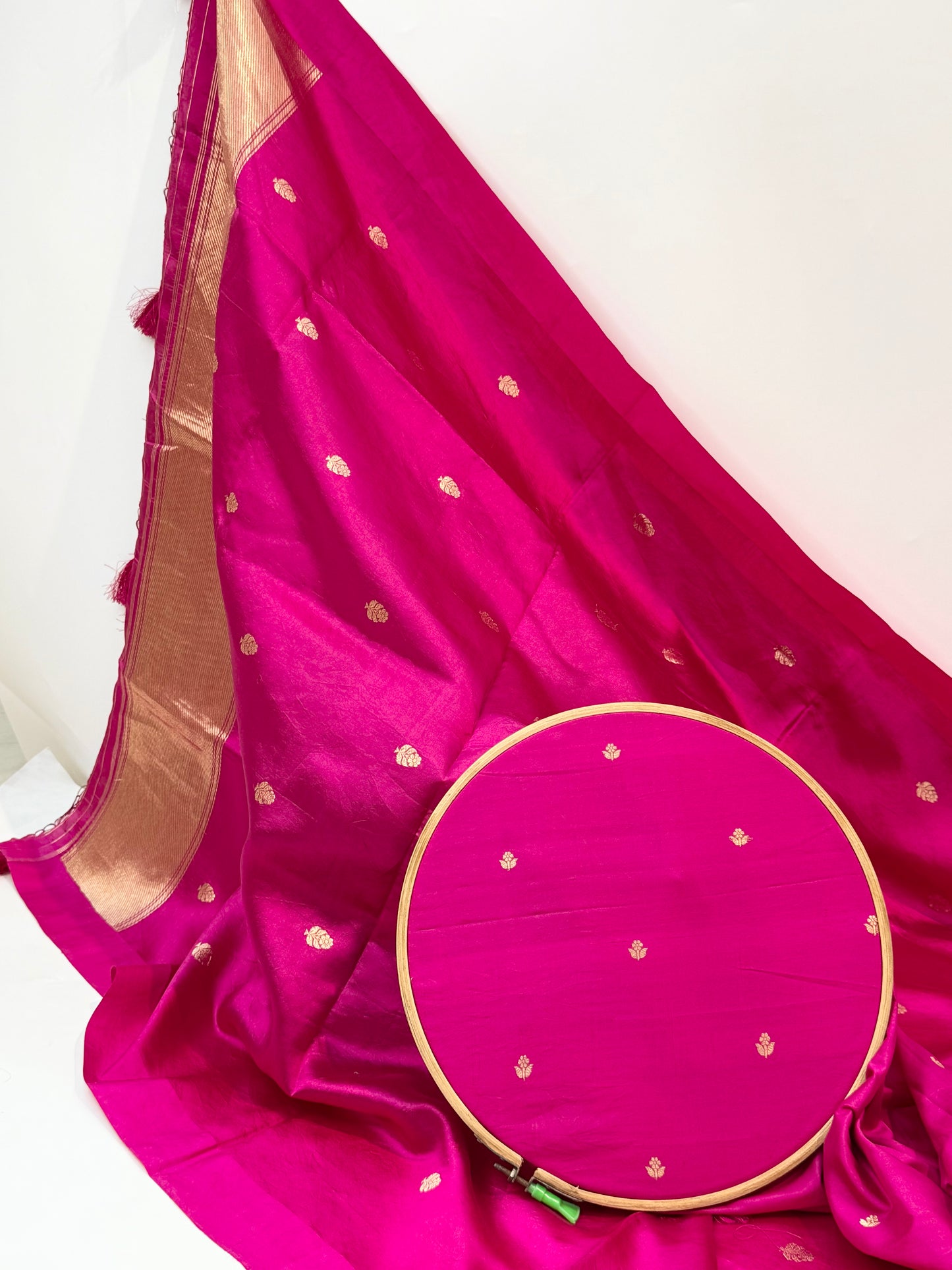 Handwoven Rani Pink Colour Katan Suit Set