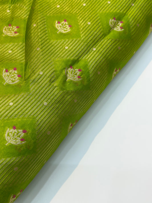 Pure Banarasi Brocade Parrot Green Colour Fabrics