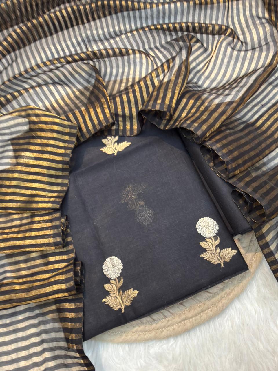 Black colour Chanderi Silk Suit Set