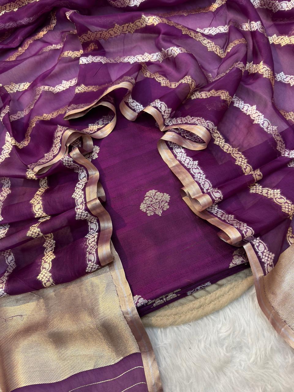 Purple Colour Raw silk Suit Set