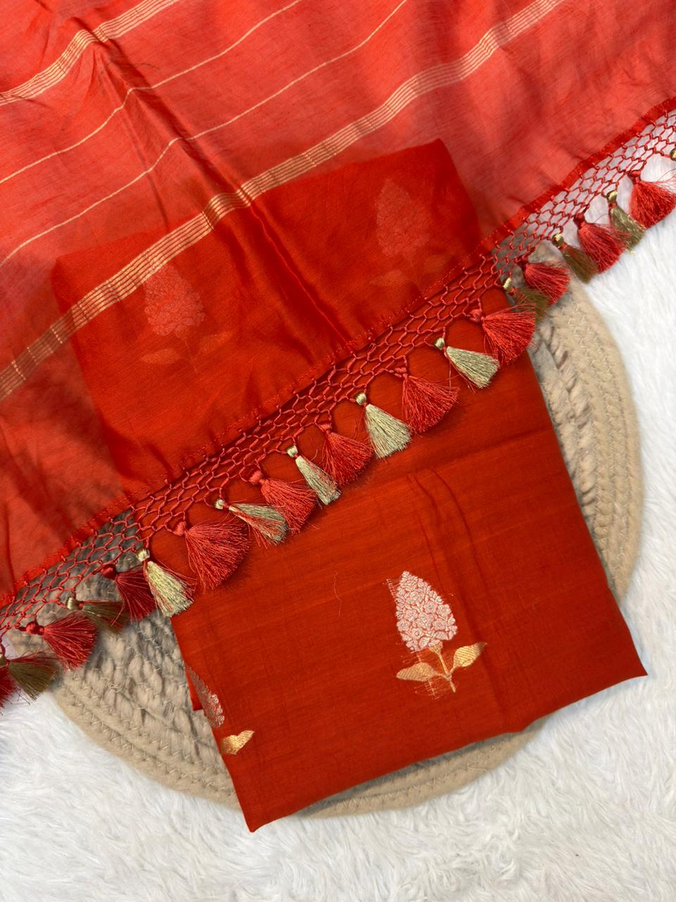 Orange Colour Chanderi Silk Suit Set