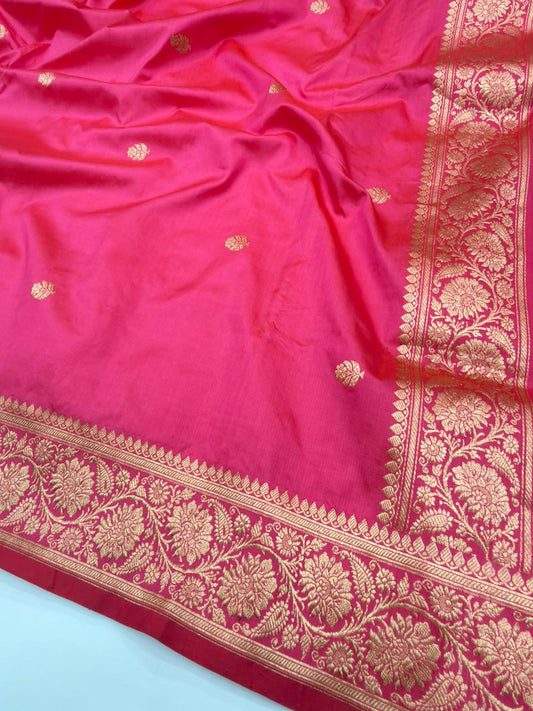 Handwoven Pure Katan Silk Fuchia Pink Colour Suit Set