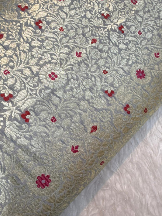 Gray Colour Blended Brocade Fabrics