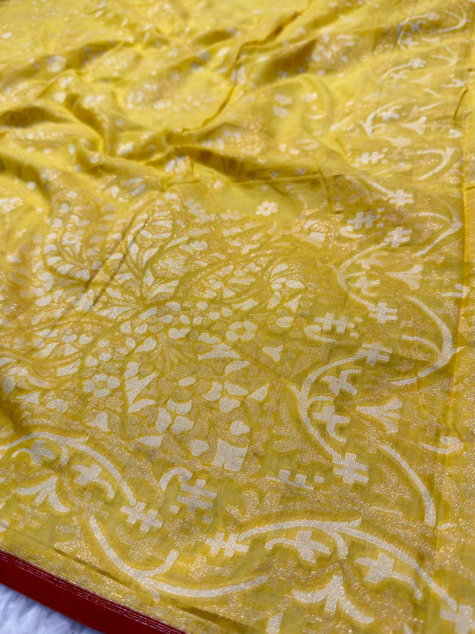 Handwoven Pure Cotton Jamdani Silk Yellow Colour Suit Set