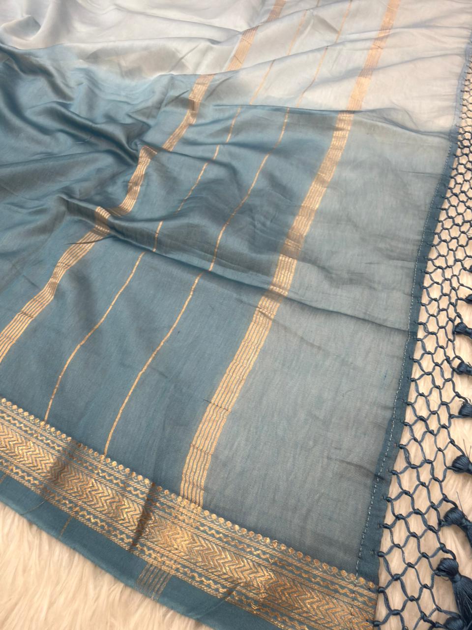 Handwoven Powder Blue Colour Chanderi Silk Suit Set