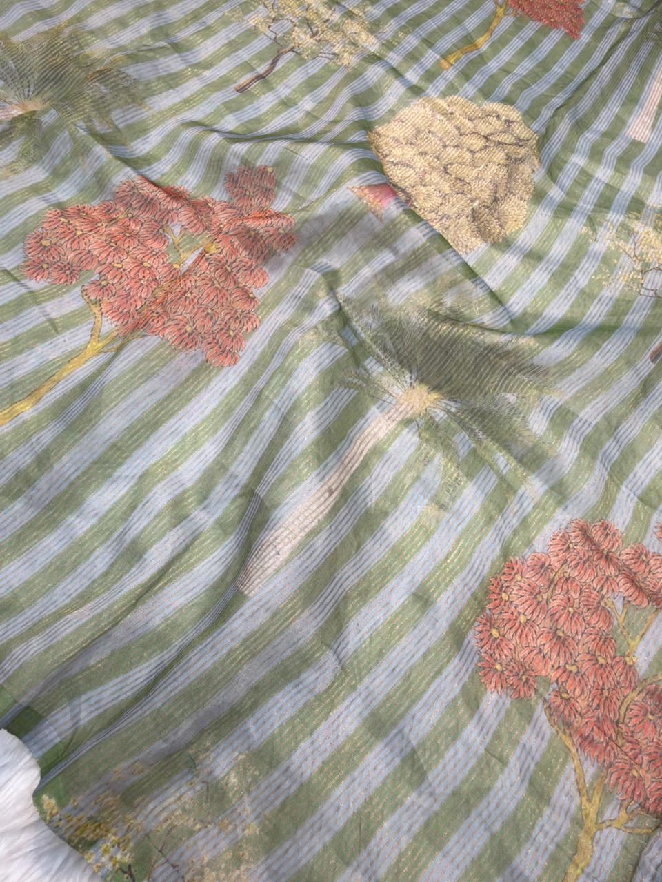 Grayish Green Colour Pure Cotton Jaal Print Suit Set