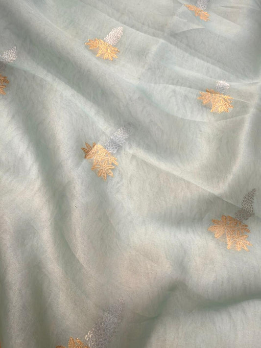 Handwoven Ocean Green Colour Pure Organza Silk Suit Set