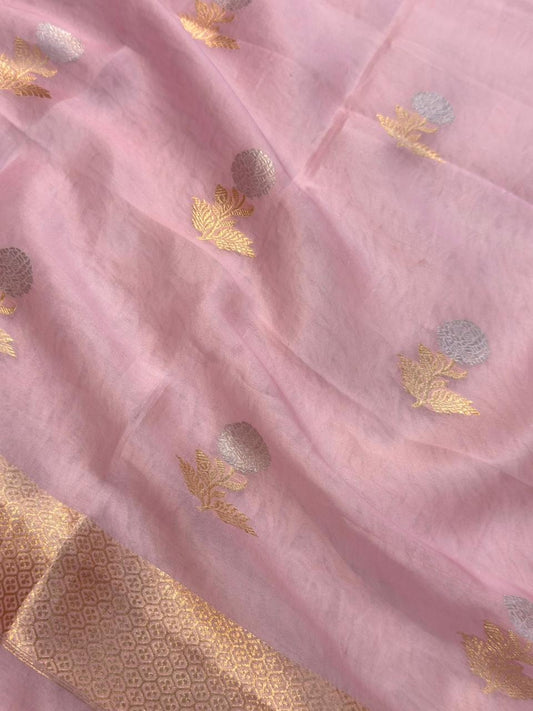 Handwoven Baby Pink Colour Pure Organza Silk Suit Set
