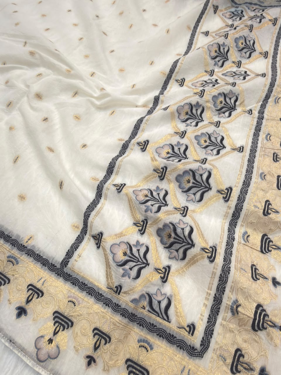 Off White Colour Chanderi Silk Suit Set