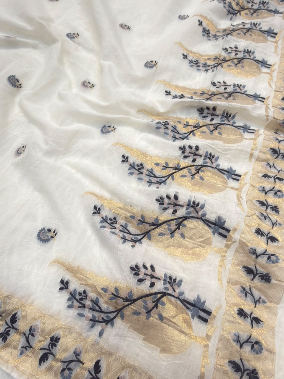 Off White Colour Chanderi Silk Suit Set