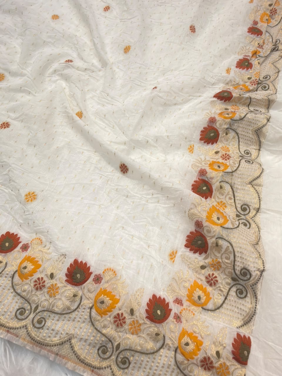 Off White Colour Chanderi Silk Suit Set