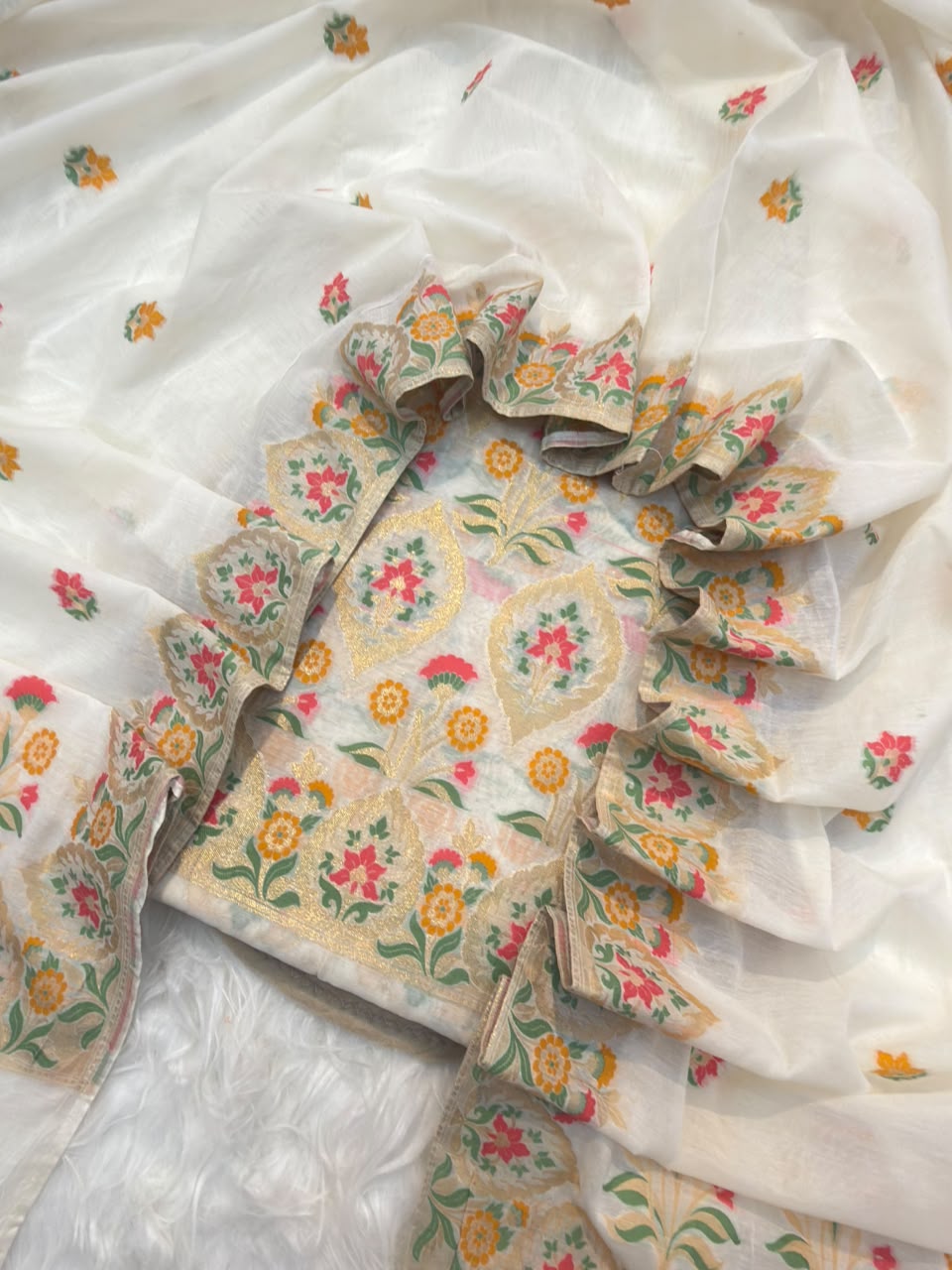 Off White Colour Chanderi Silk Suit Set