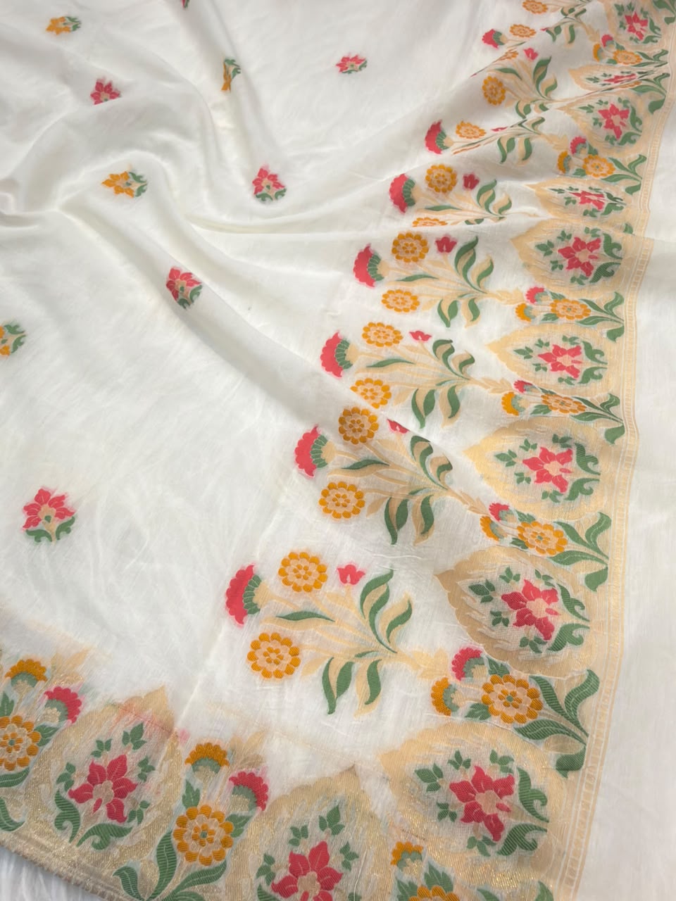 Off White Colour Chanderi Silk Suit Set