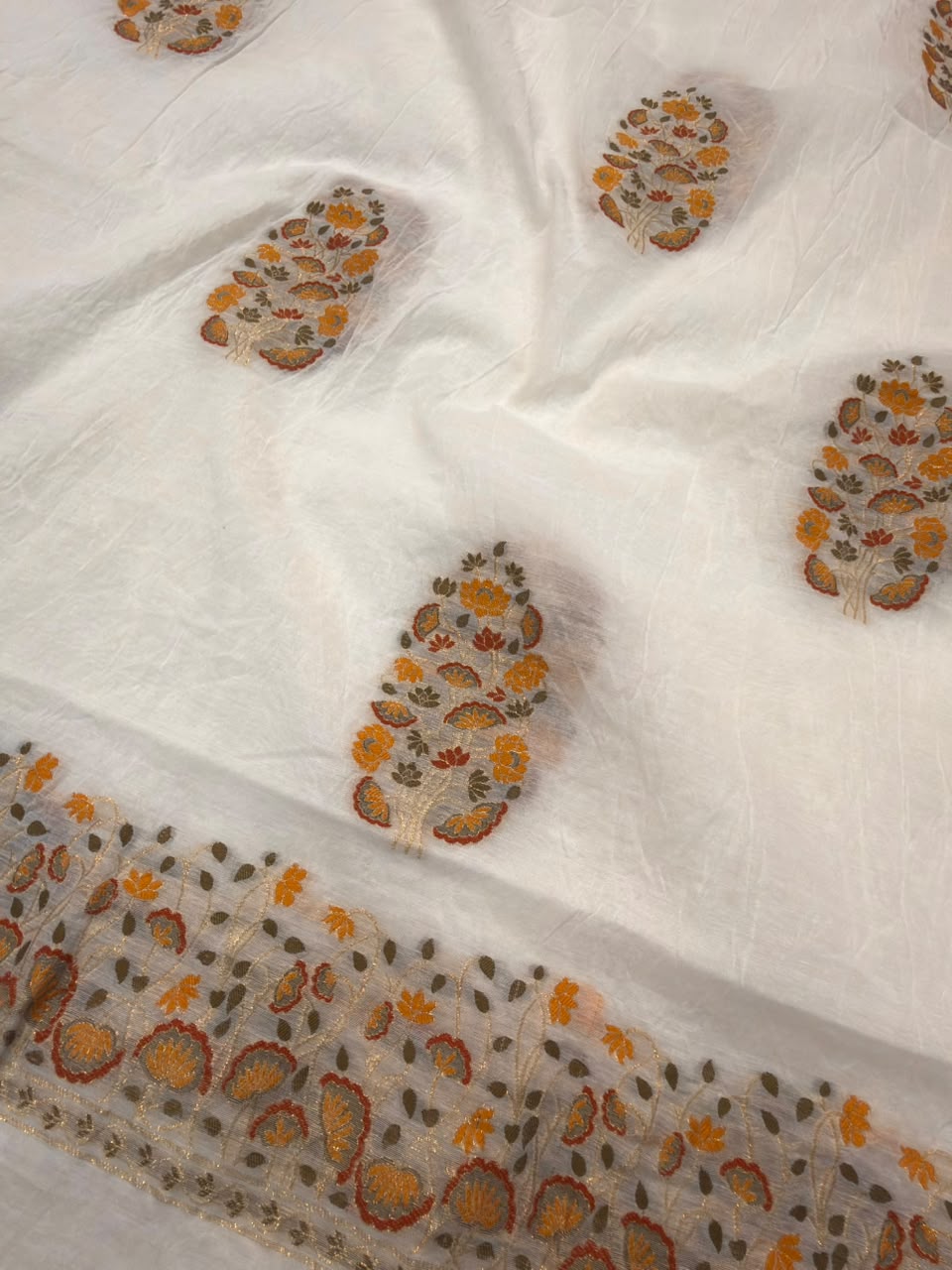Off White Colour Chanderi Silk Suit Set
