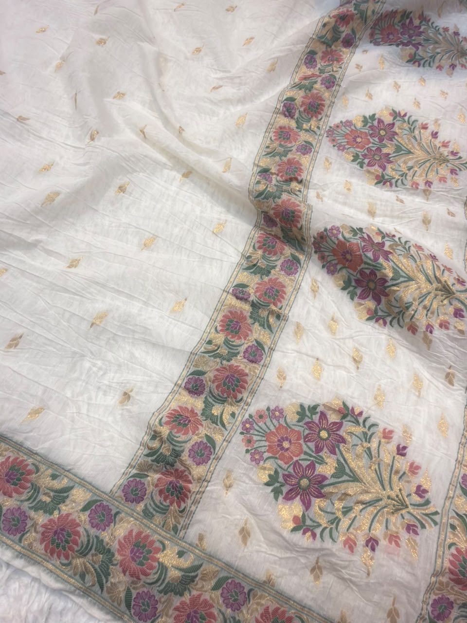 Off White Colour Chanderi Silk Suit Set