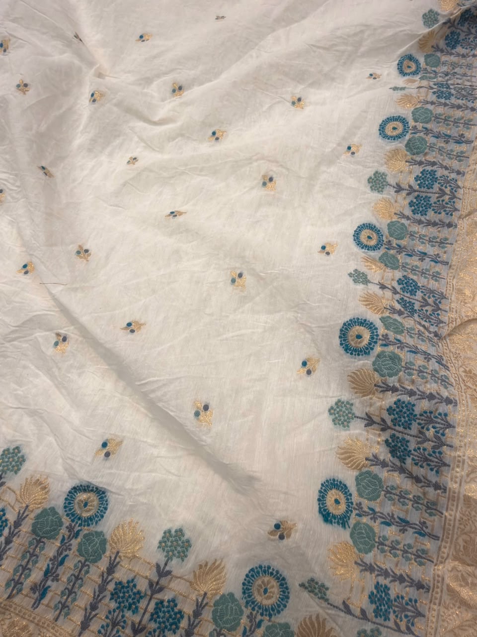 White Colour Chanderi Silk Suit Set