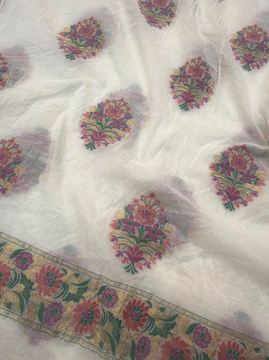 Off White Colour Chanderi Silk Suit Set