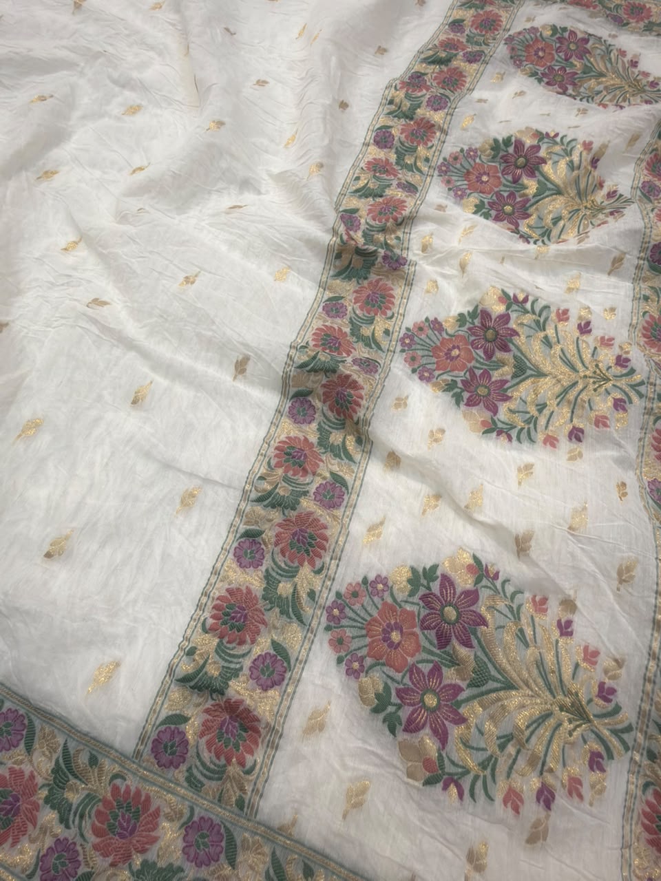 Off White Colour Chanderi Silk Suit Set