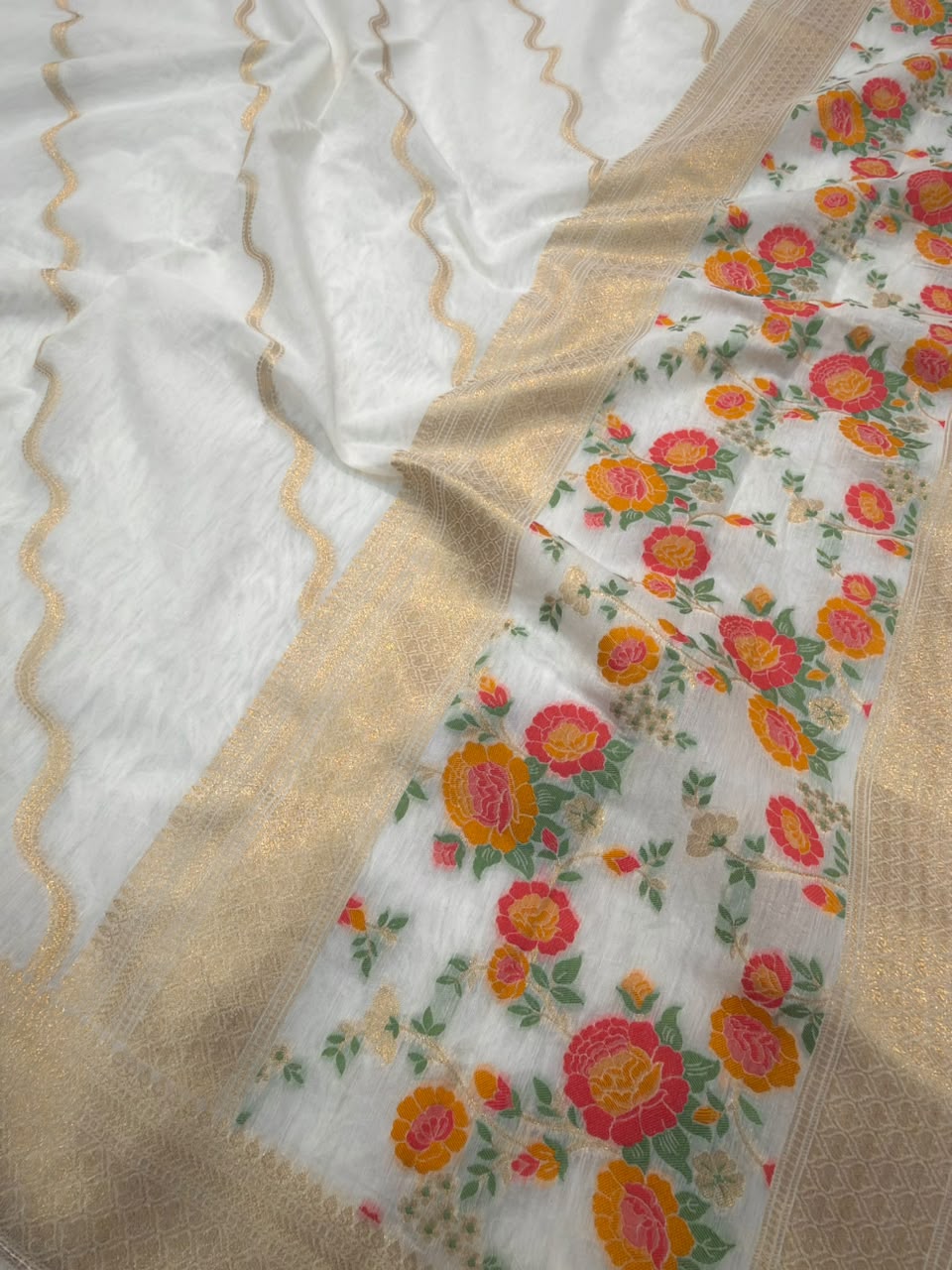 off white colour chanderi silk suit set