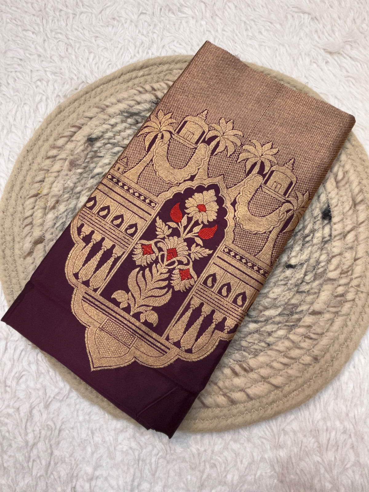 Handwoven Pure Katan Silk Wine Colour Cot Set