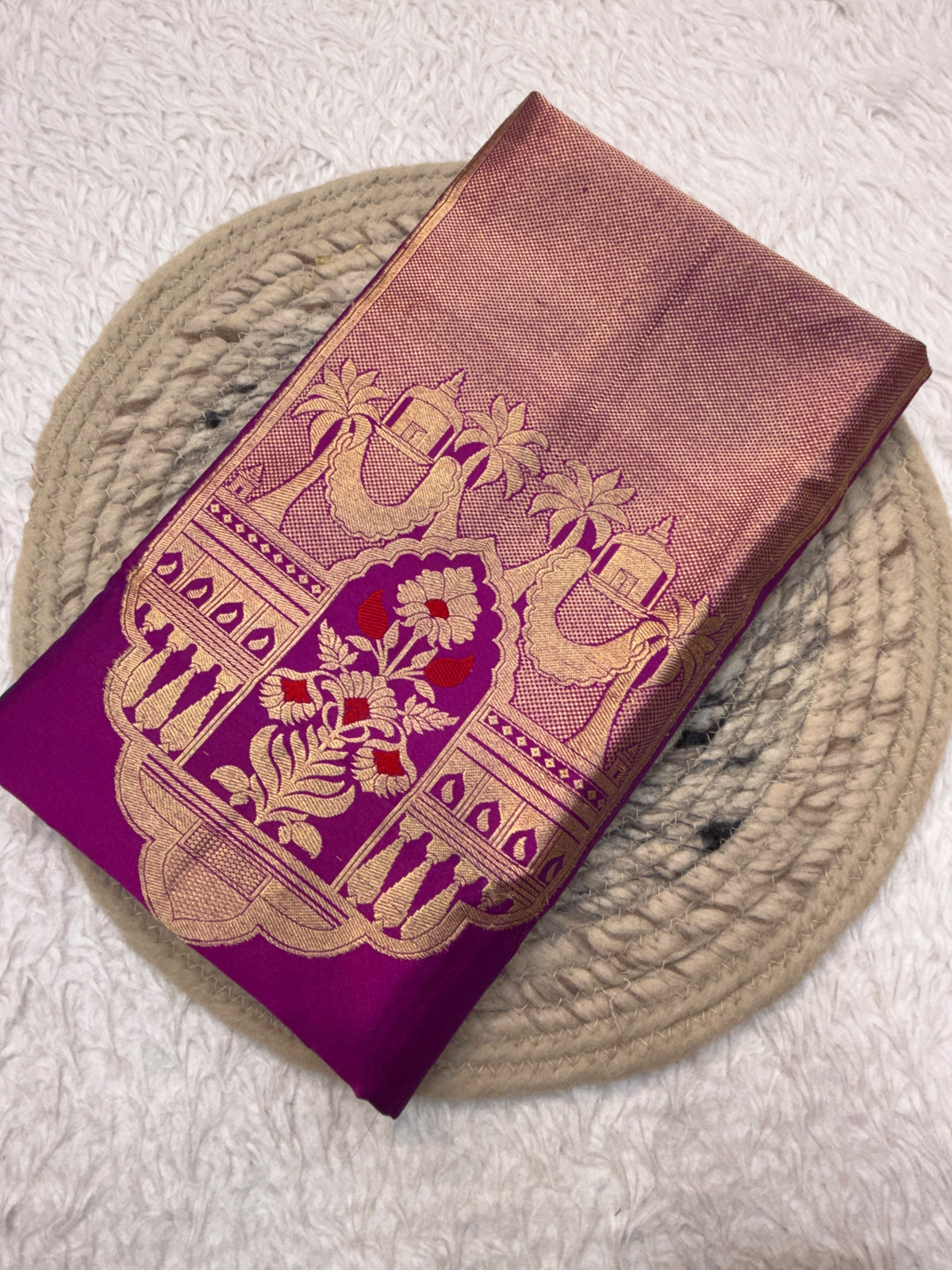 Handwoven Pure Katan Silk Purple Colour Cot Set