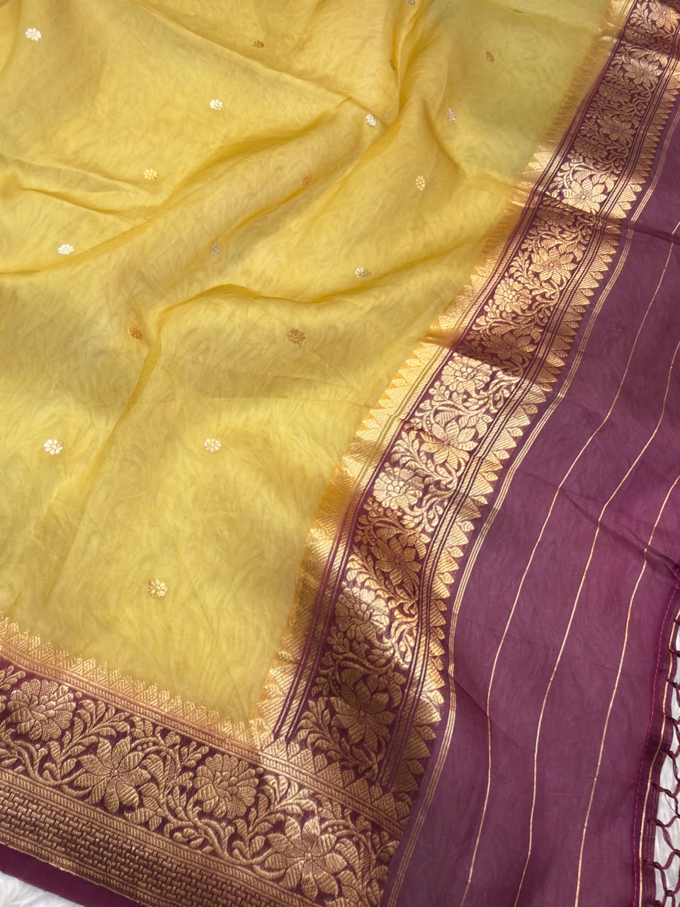Handwoven Mustard Yellow Colour Pure Organza Silk Suit Set