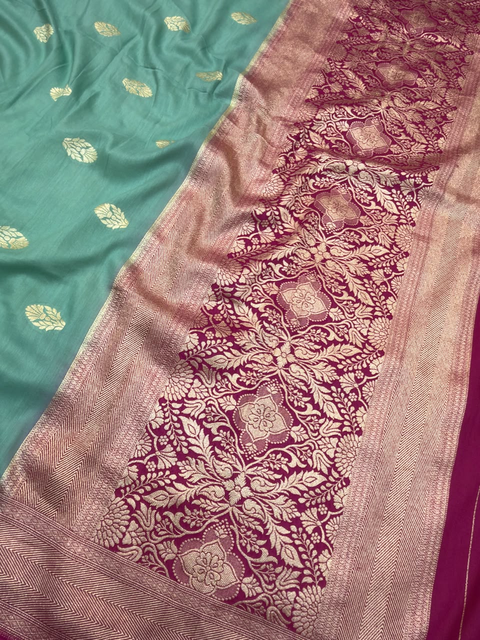 Sea Green Colour Pure Munga Silk Suit Set