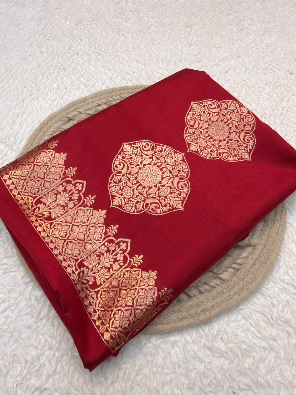 Handwoven Pure Katan Silk Red Colour Co Ord Set