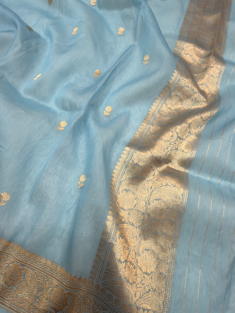 Handwoven Powder Blue Colour Pure Organza Silk Suit set