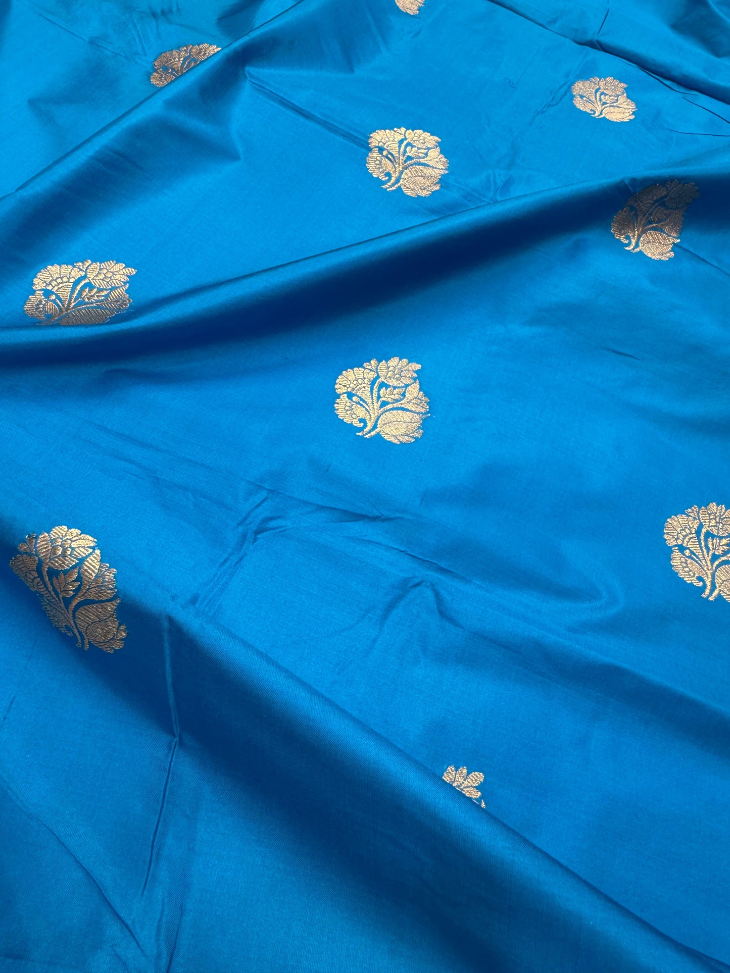 Handwoven Blue Color Katan Silk Fabrics