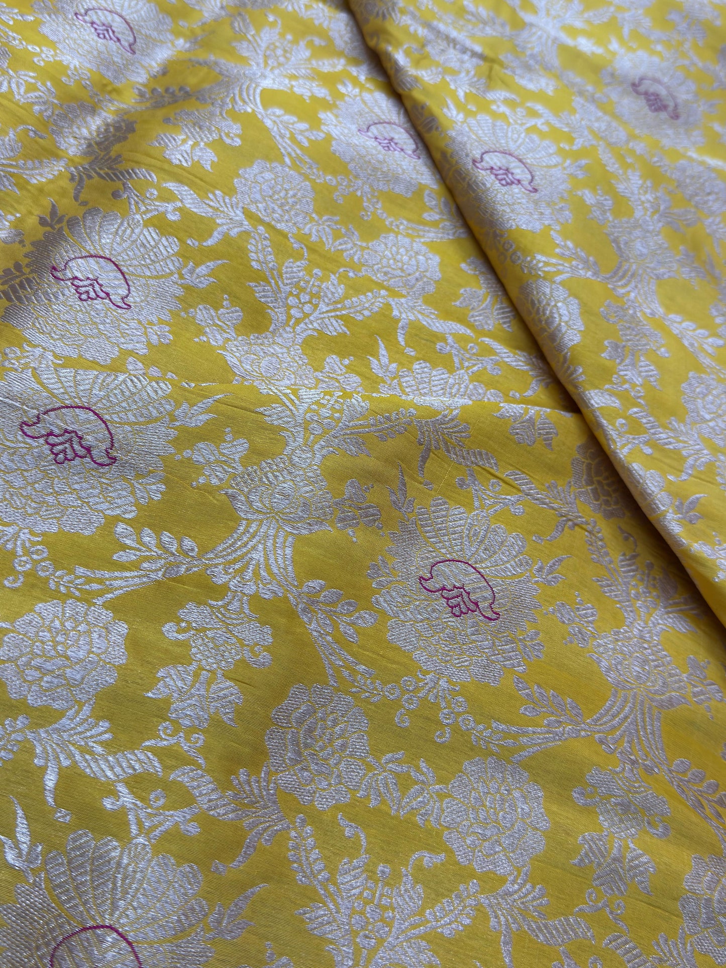 Pure Banarasi Brocade Yellow Colour Fabrics