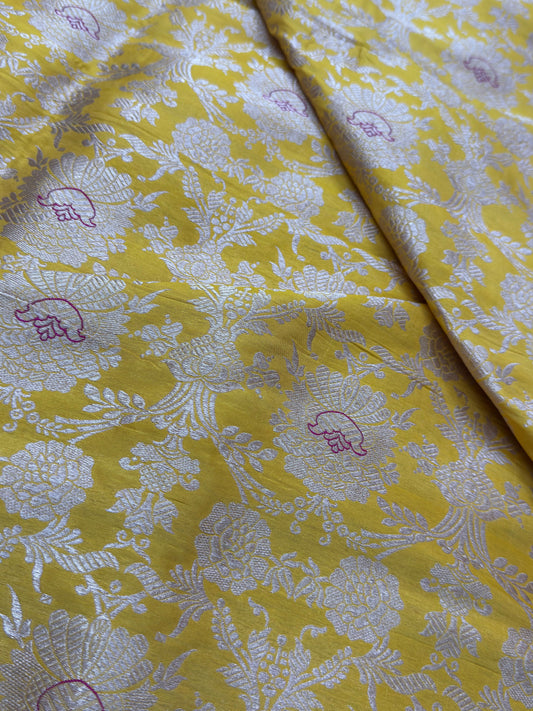 Pure Banarasi Brocade Yellow Colour Fabrics