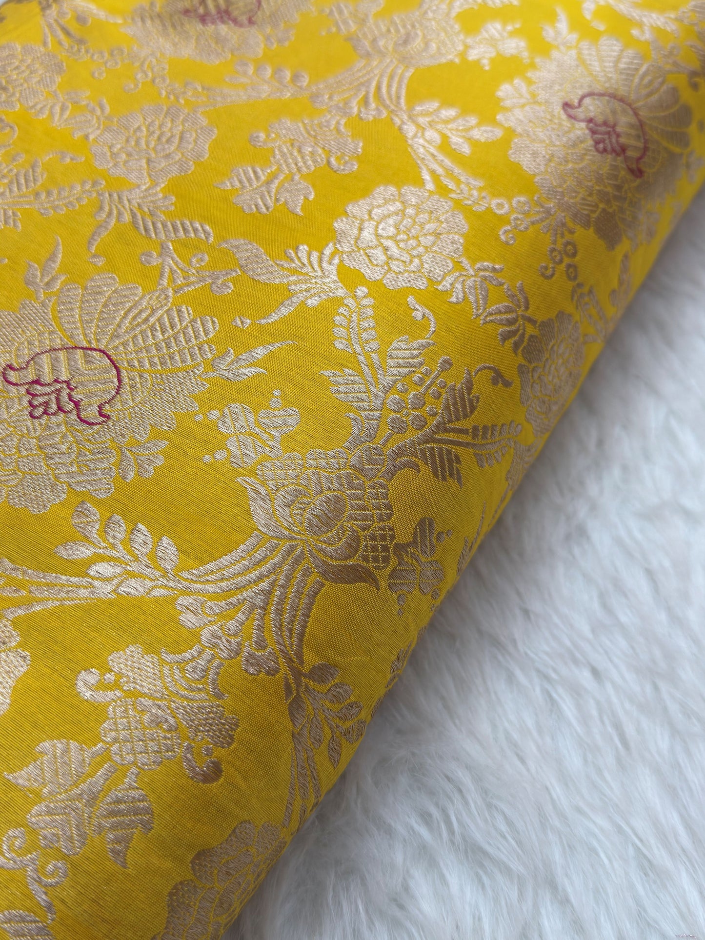 Pure Banarasi Brocade Yellow Colour Fabrics