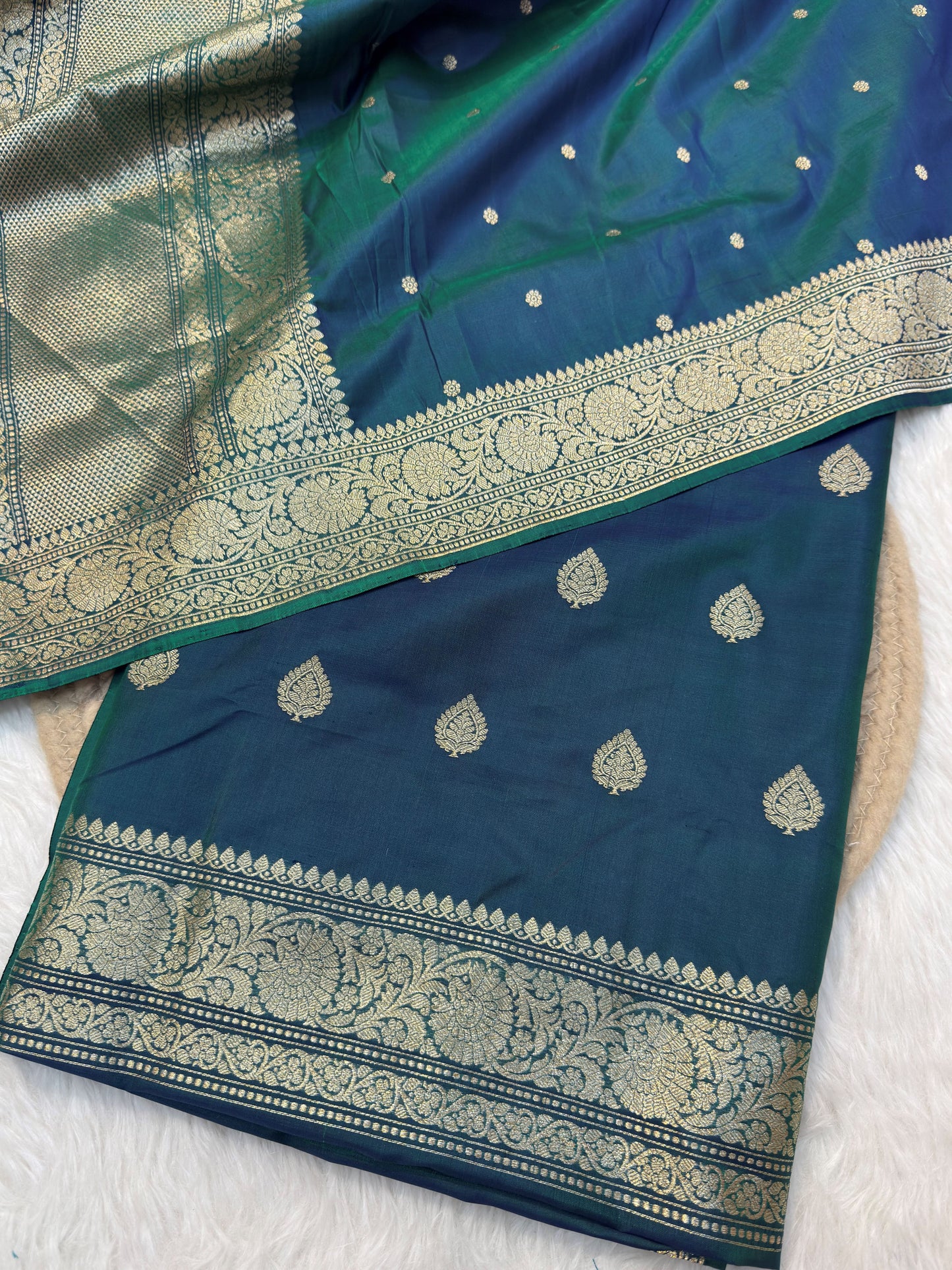 Peacock Blue Colour Katan Silk Suit Set