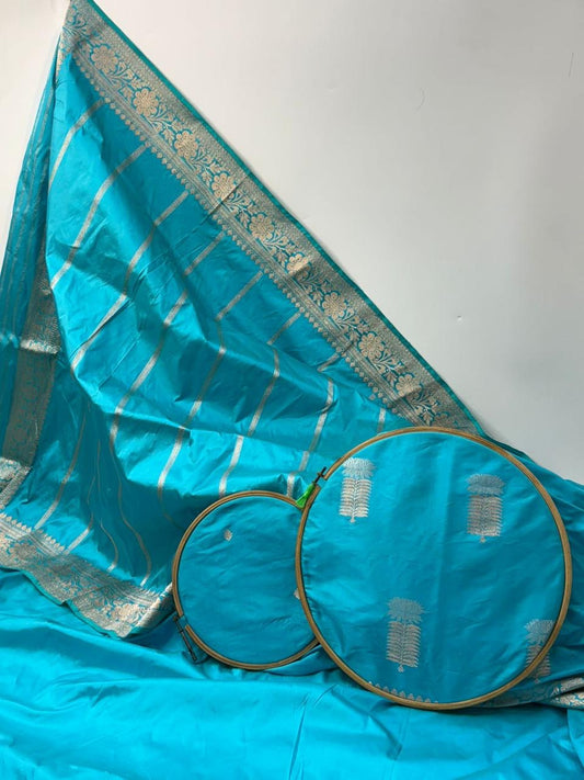 Handwoven Sky Blue Colour Katan Silk Suit Set