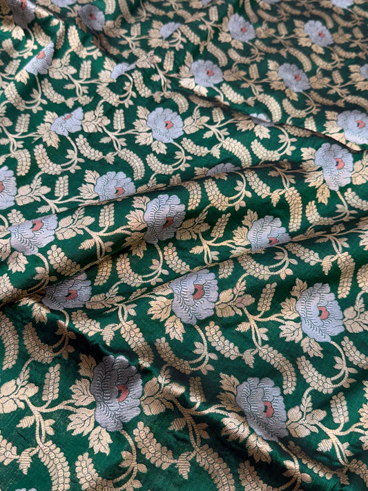 Pure Banarasi Brocade Green Colour Fabrics