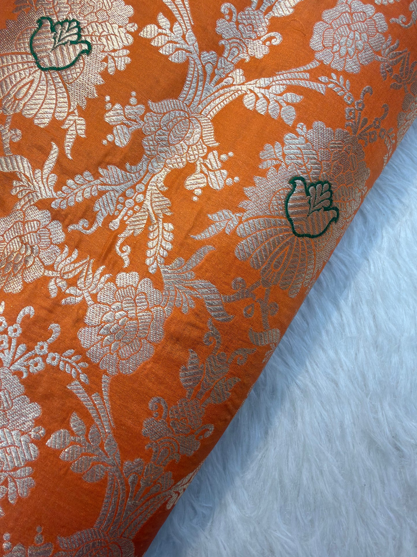 Pure Banarasi Brocade Orange Colour Fabrics