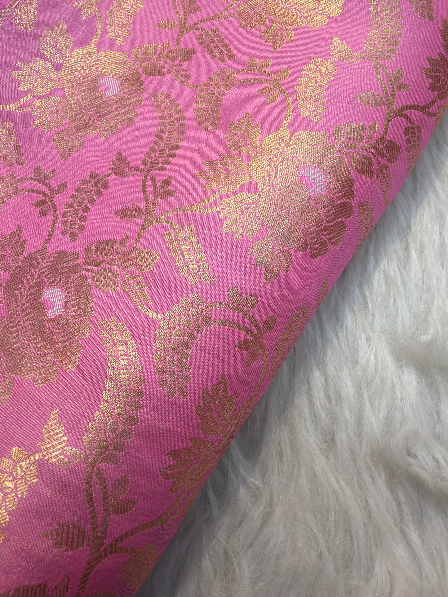 Pure Banarasi Brocade Pink Colour Fabrics