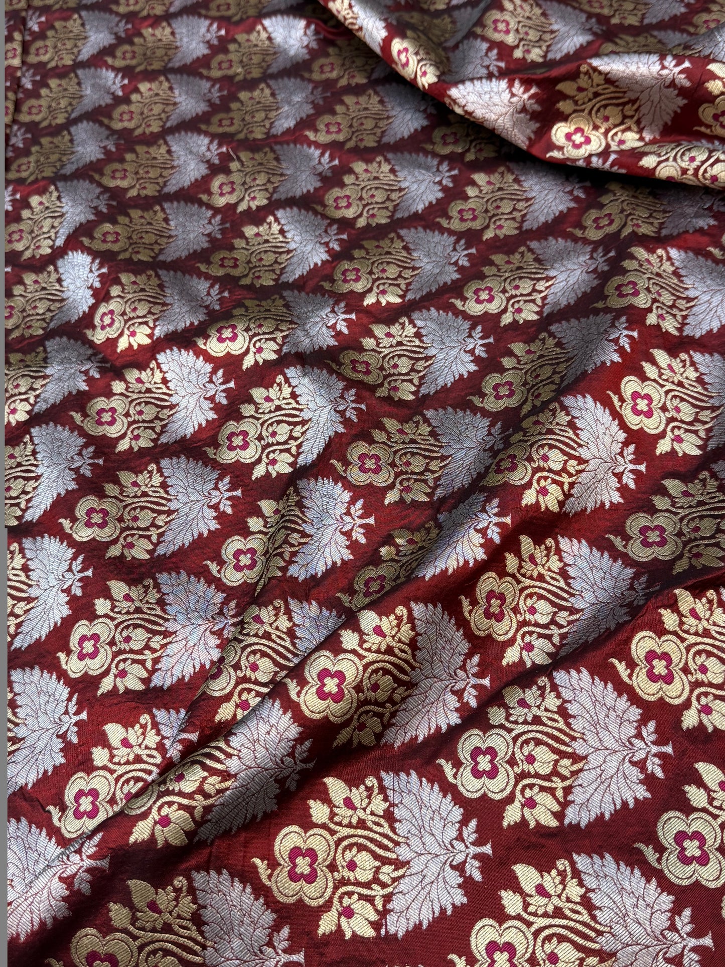 Pure Banarasi Brocade Mahroon Color Fabrics
