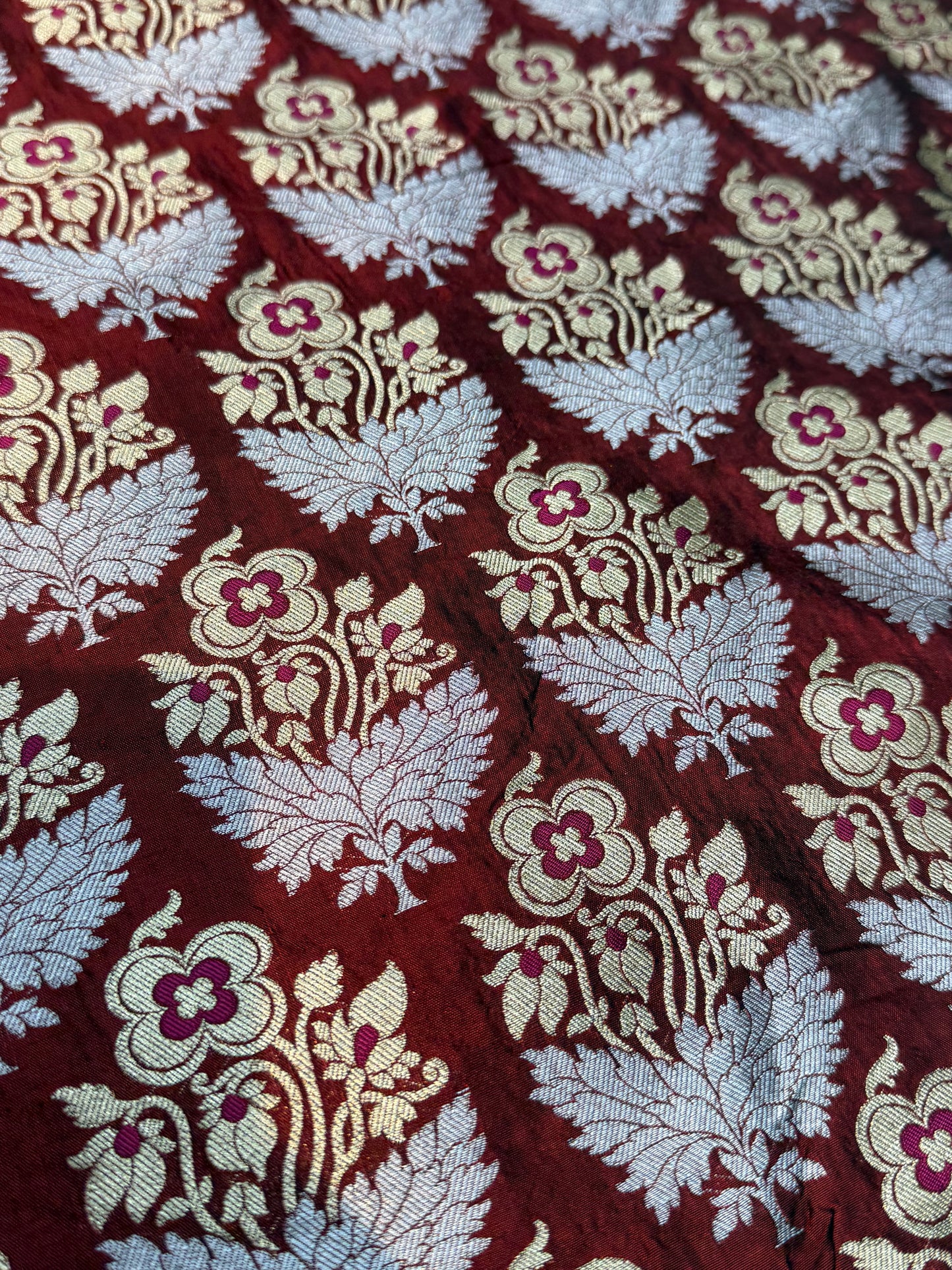 Pure Banarasi Brocade Mahroon Color Fabrics