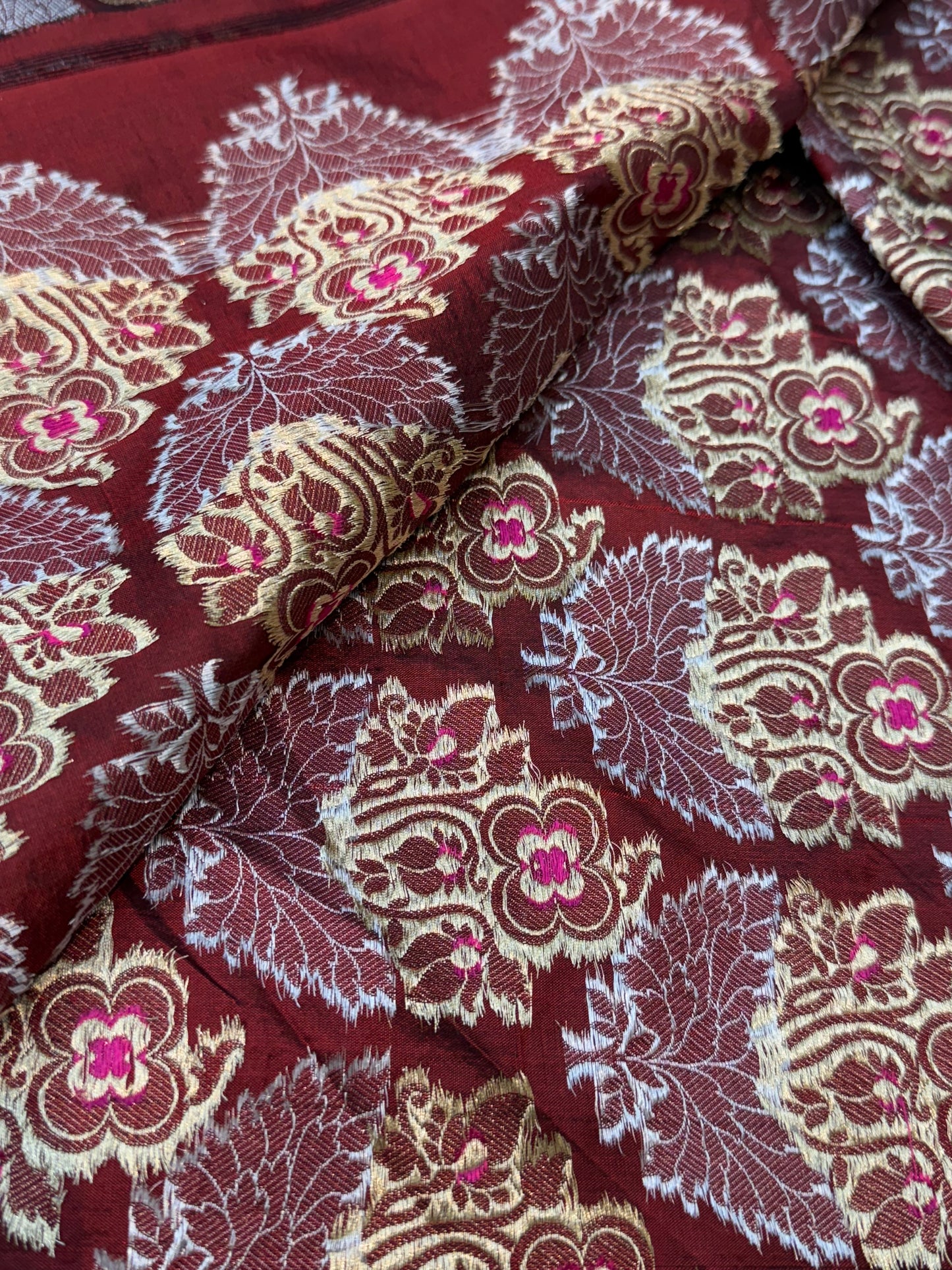 Pure Banarasi Brocade Mahroon Color Fabrics