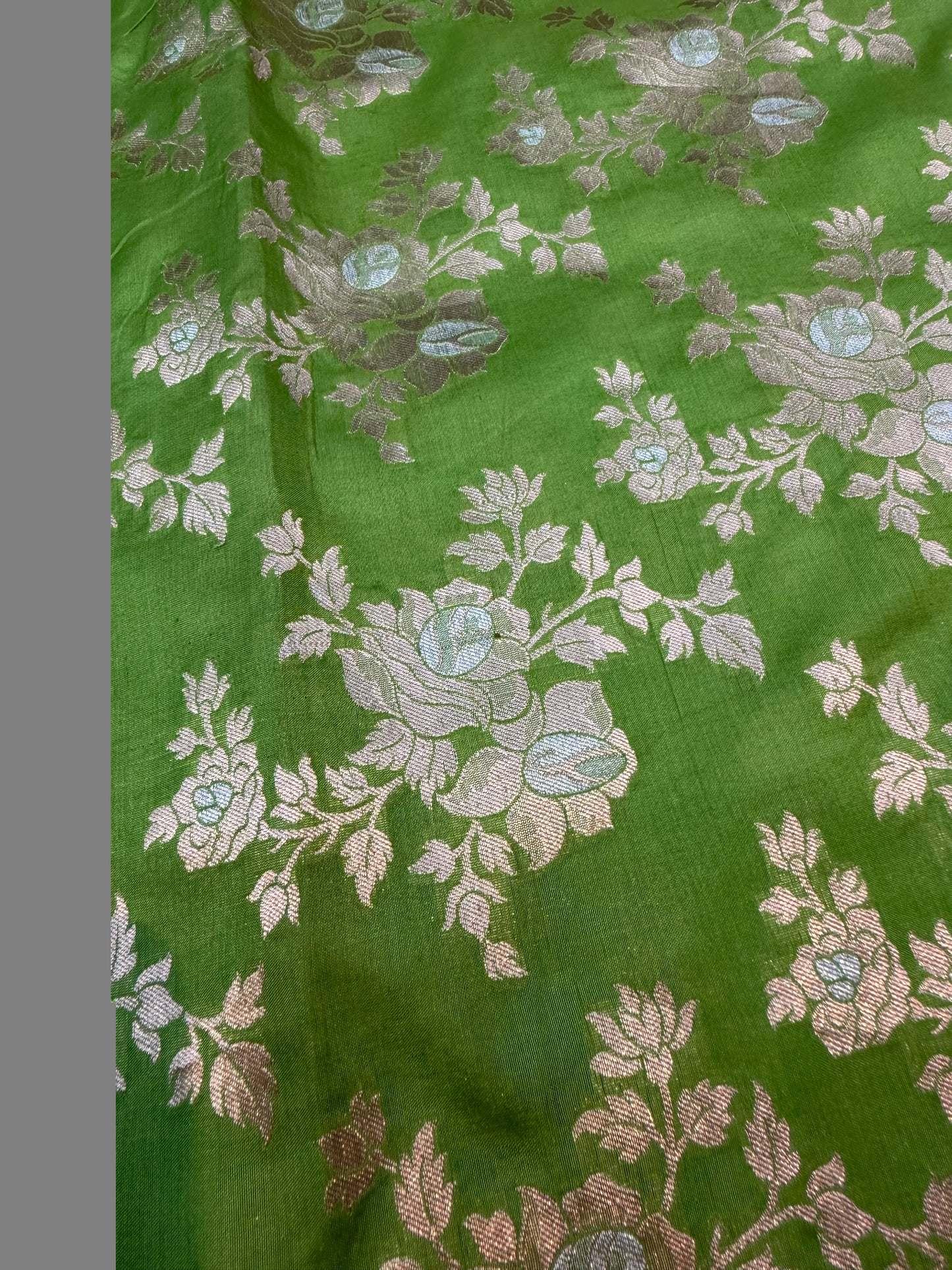 Pure Banarasi Brocade Parrot Green Color Fabrics